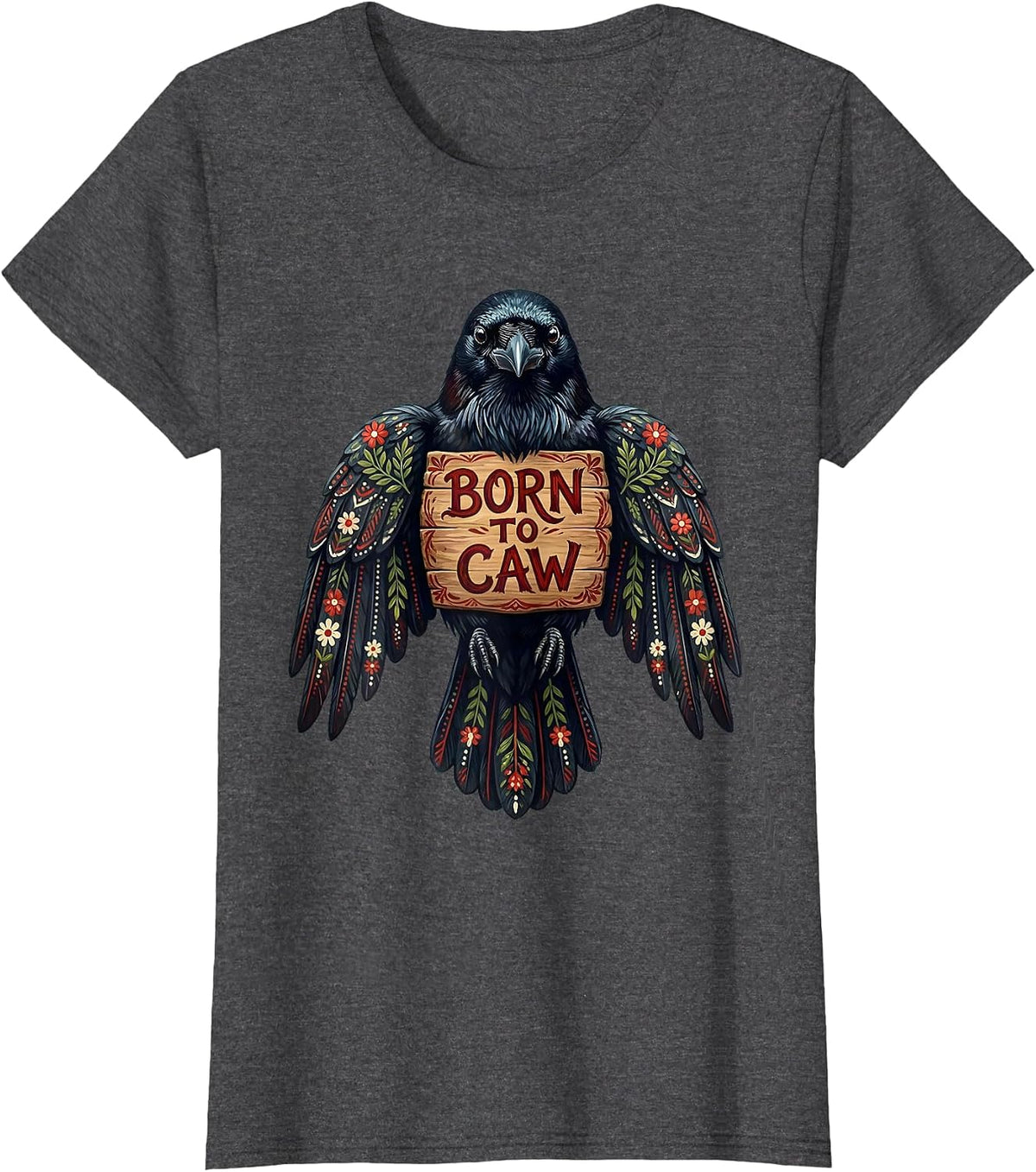 Women's Born to Caw Crow Lover Graphic Design T-Shirt - Dark Heather Grey