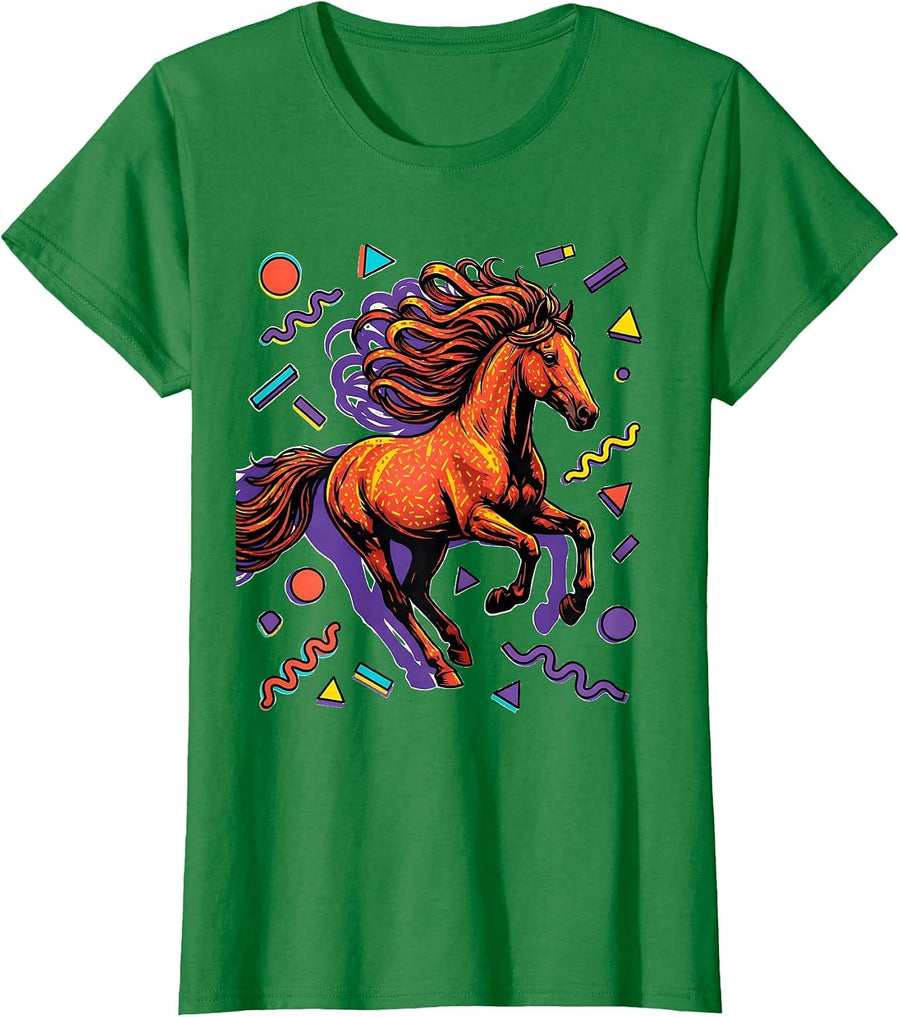 Women's Neon Horse Mid-Gallop Flowing Mane Graphic T-Shirt - Kelly Green