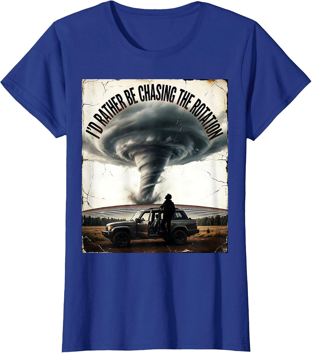 Women's I'd Rather Be Chasing The Rotation Distressed Storm Chaser T-Shirt - Royal Blue