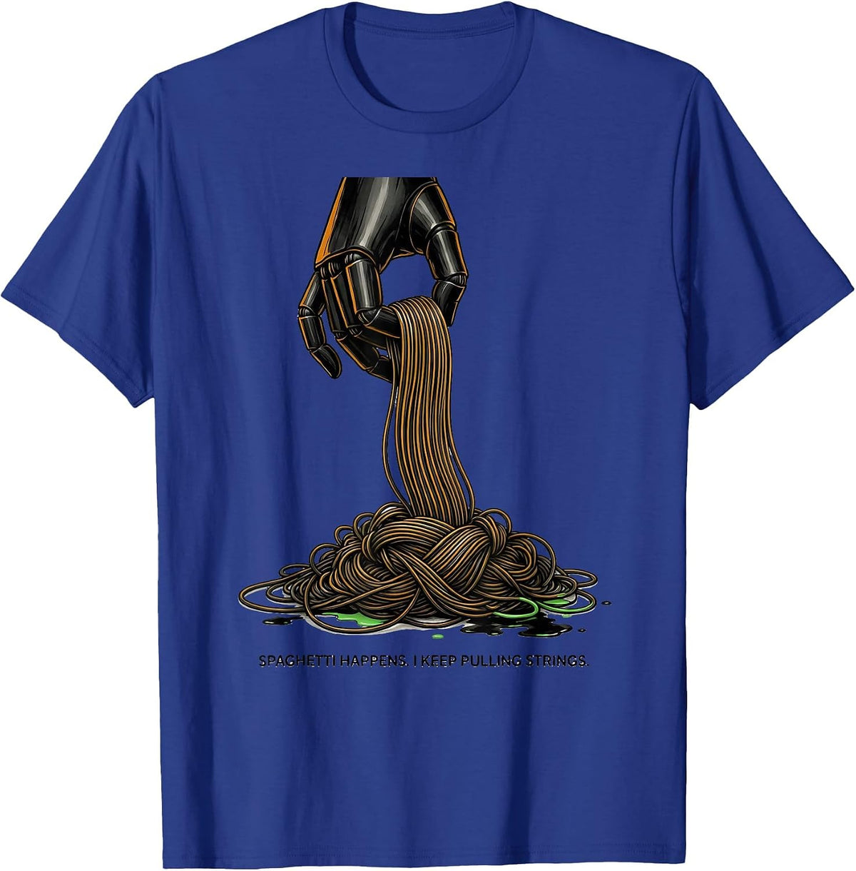 Men's Spaghetti Happens. I Keep Pulling Strings Funny 3D Printing T-Shirt - Royal Blue