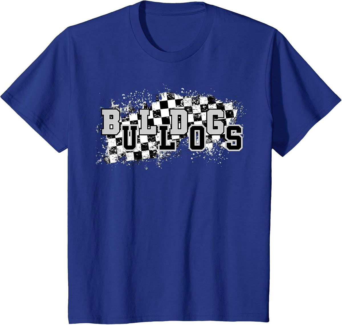 Bulldogs School Spirit Bulldog Pride Checkered Teacher T-Shirt - Royal Blue