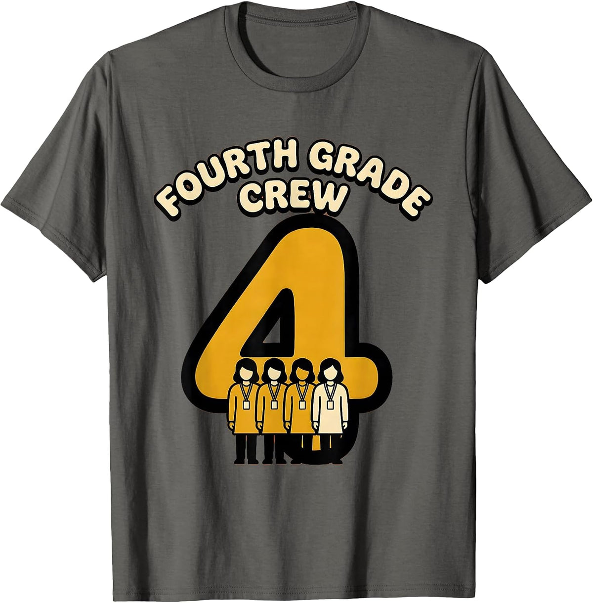 Fourth Grade Crew Retro 70s Teacher Back To School Team T-Shirt - Asphalt Grey