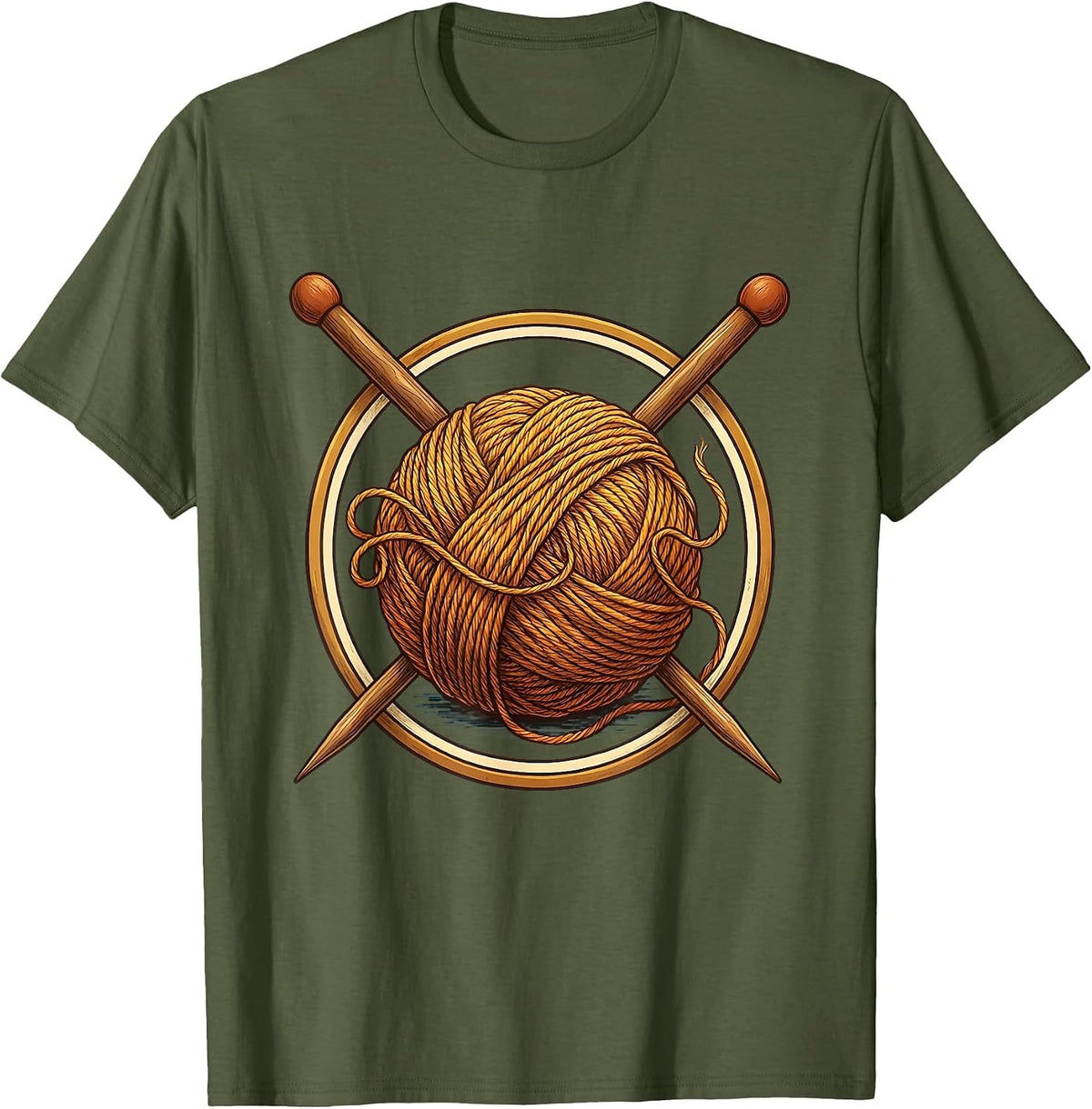 Crochet Yarn Ball Knitting Needles Graphic Tee T-Shirt - Olive Green