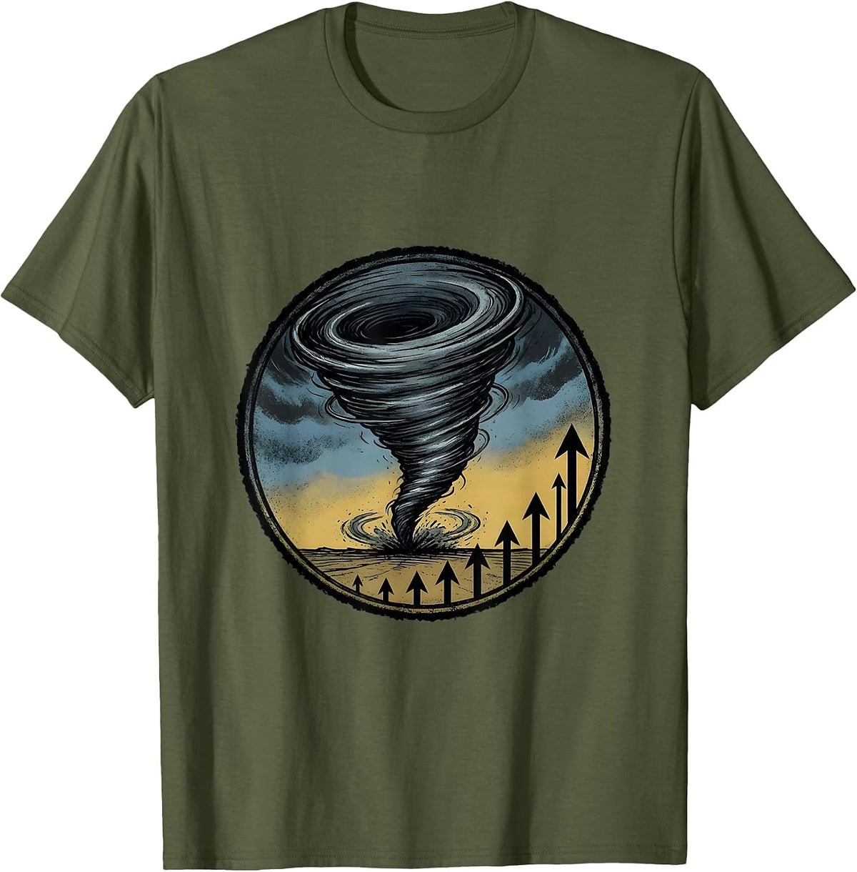 Broad Wedge Tornado Illustration Storm Chaser Enthusiast T-Shirt - Olive Green