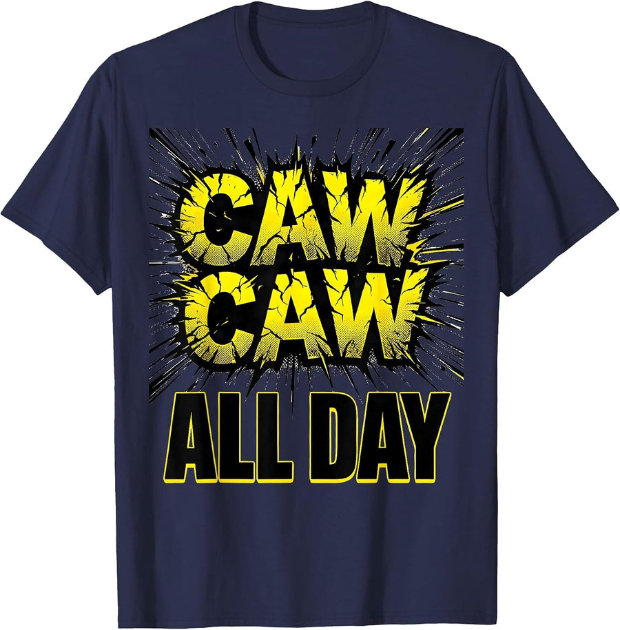 Caw Caw All Day Crow Lover Design T-Shirt - Navy Blue