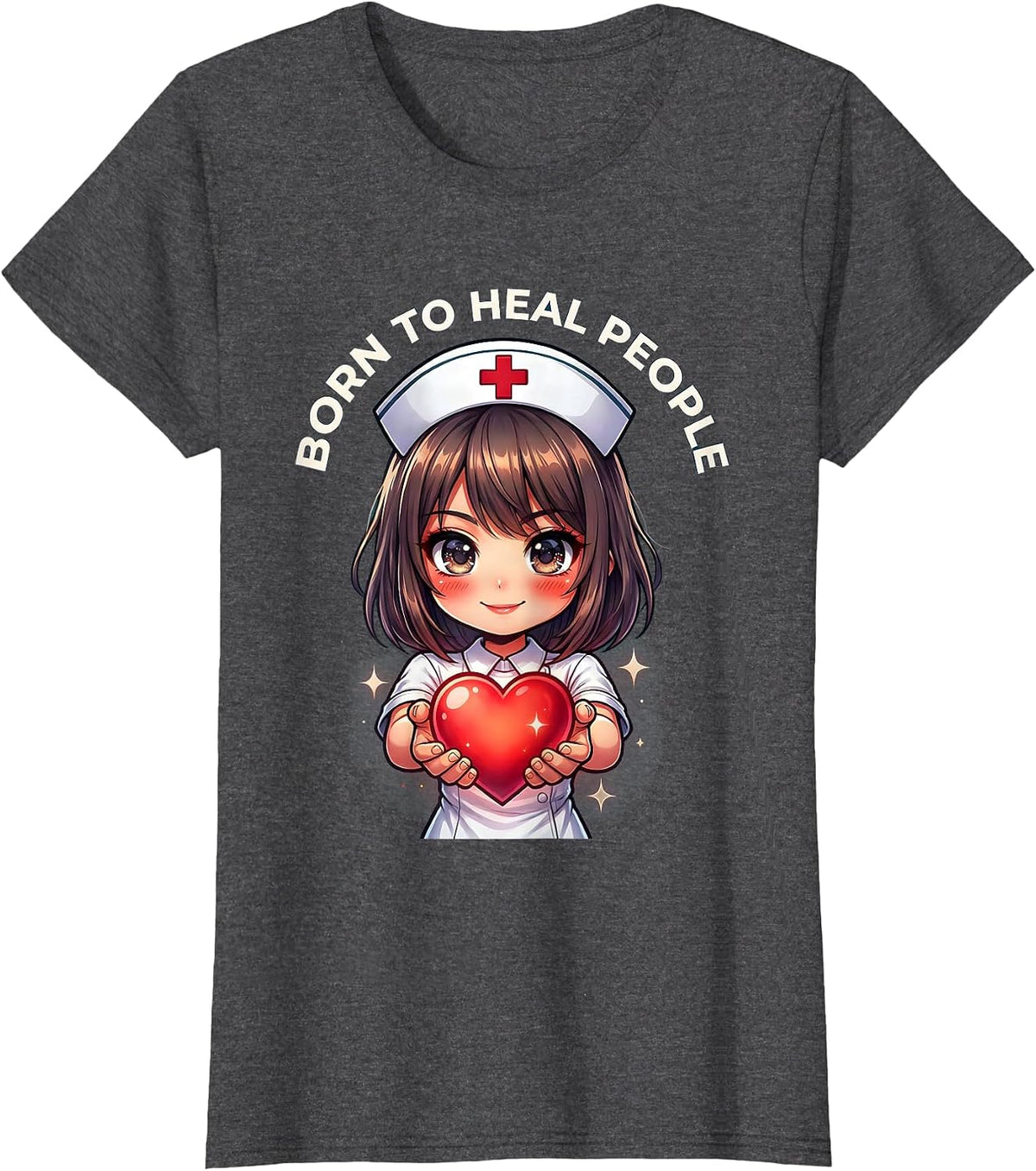 Women's Born to Heal People Nurse Graphic Design T-Shirt - Dark Heather Grey