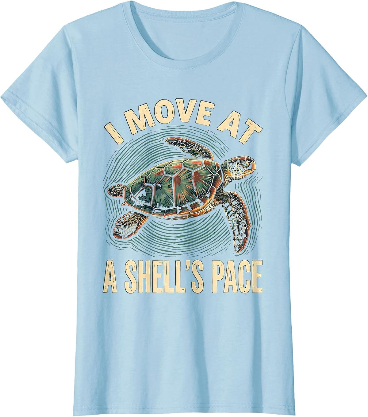 I Move At A Shell's Pace Linocut Sea Turtle Lover Gift T-Shirt - Baby Blue