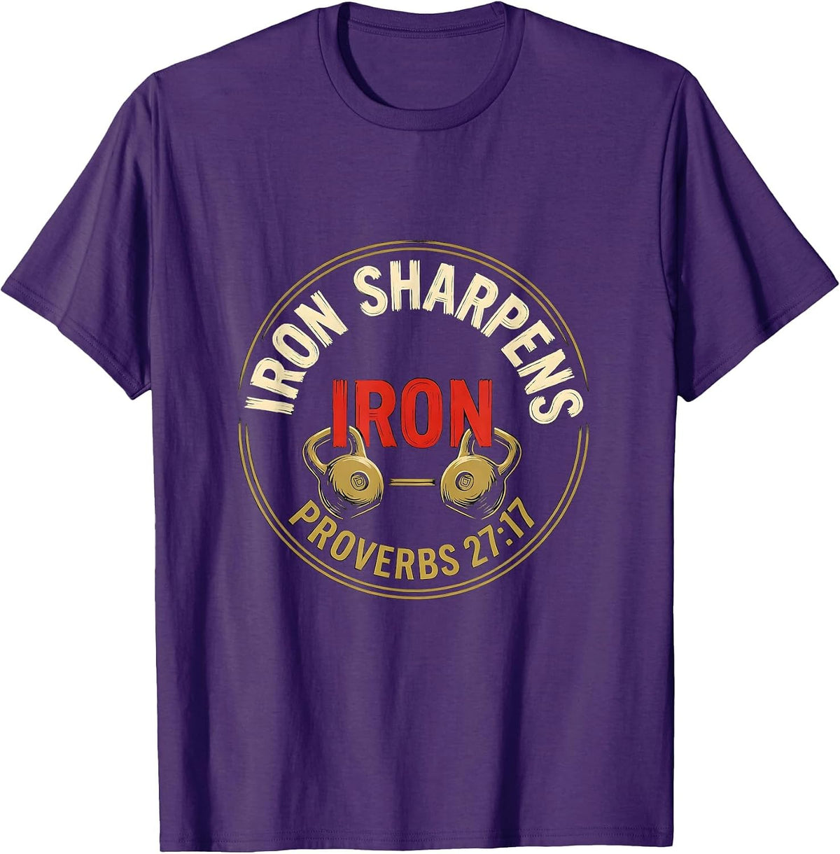 Men's Iron Sharpens Iron Christian Men Gym Scripture Workout T-Shirt - Purple