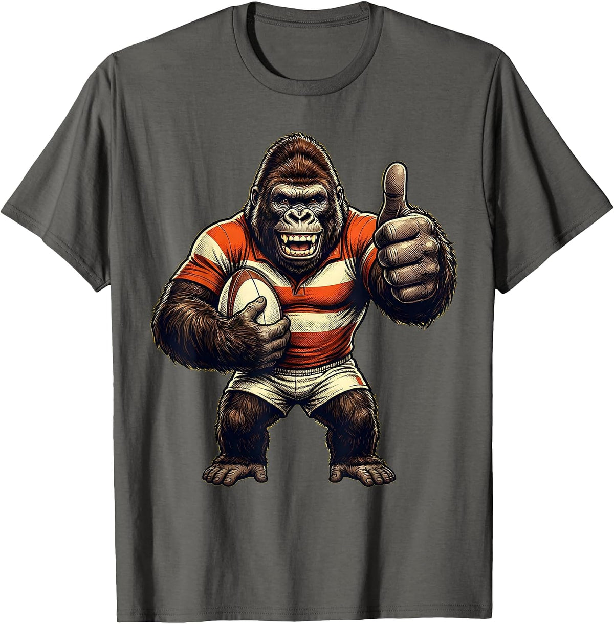Gorilla Rugby Player Graphic Tee T-Shirt - Asphalt Grey