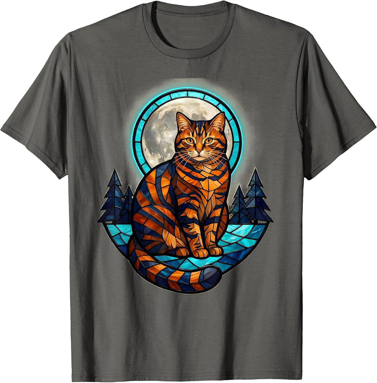 Orange Tabby Cat Howling at Moon 90's Retro T-Shirt - Asphalt Grey