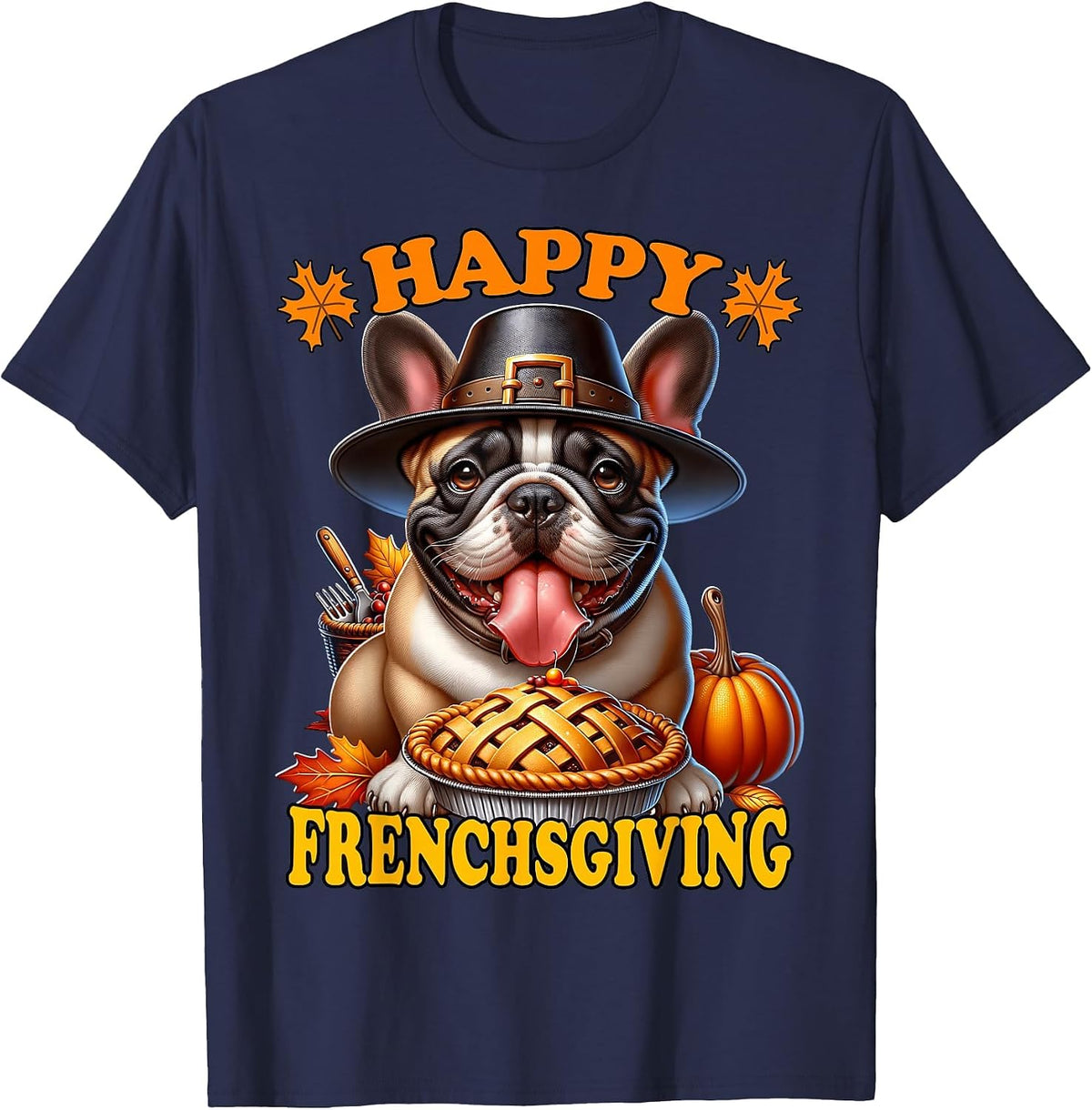 Thanksgiving French Bulldog T-Shirt - Navy Blue