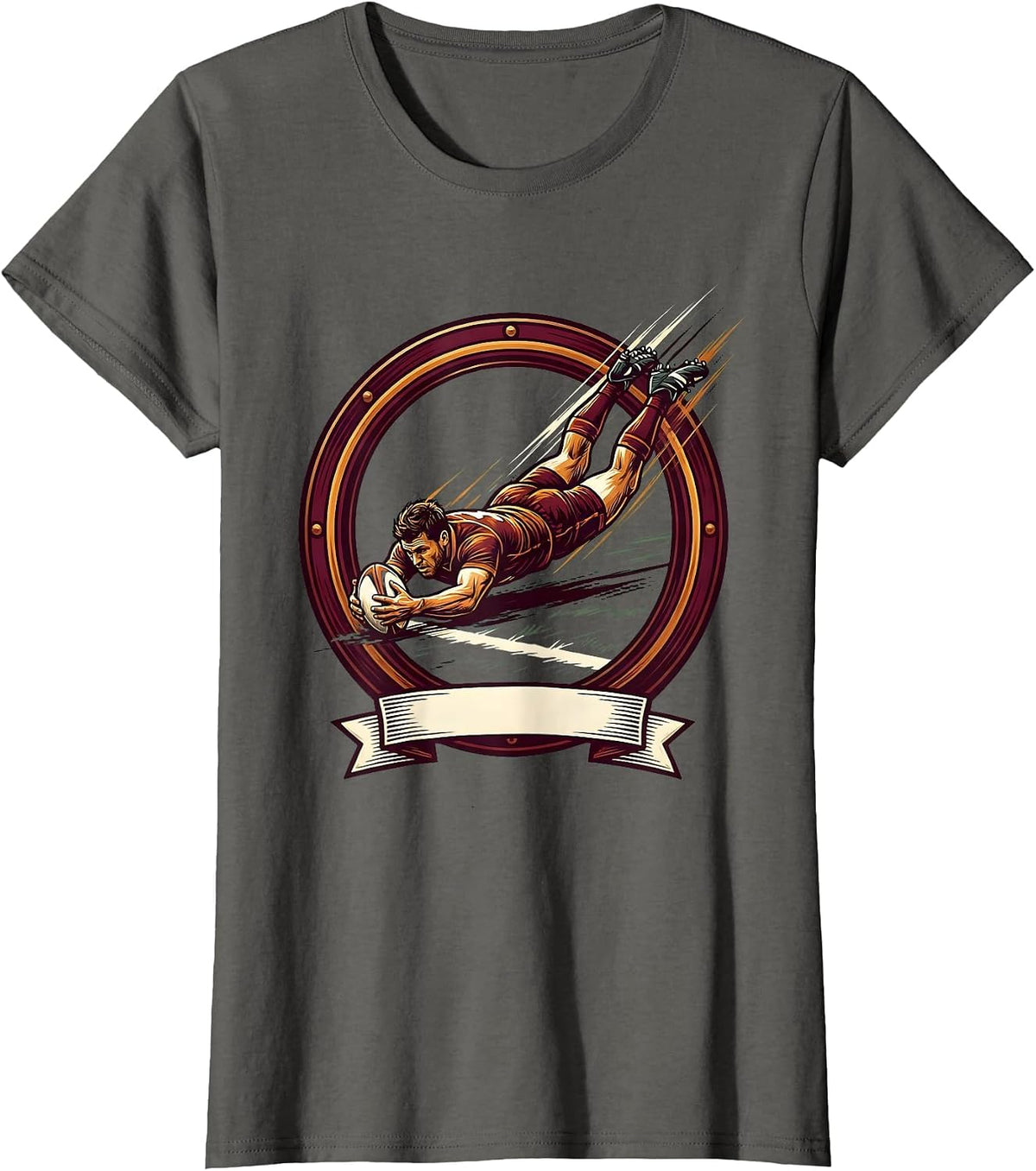 Women's Rugby Try Dive Graphic - Player Scoring Art T-Shirt - Asphalt Grey