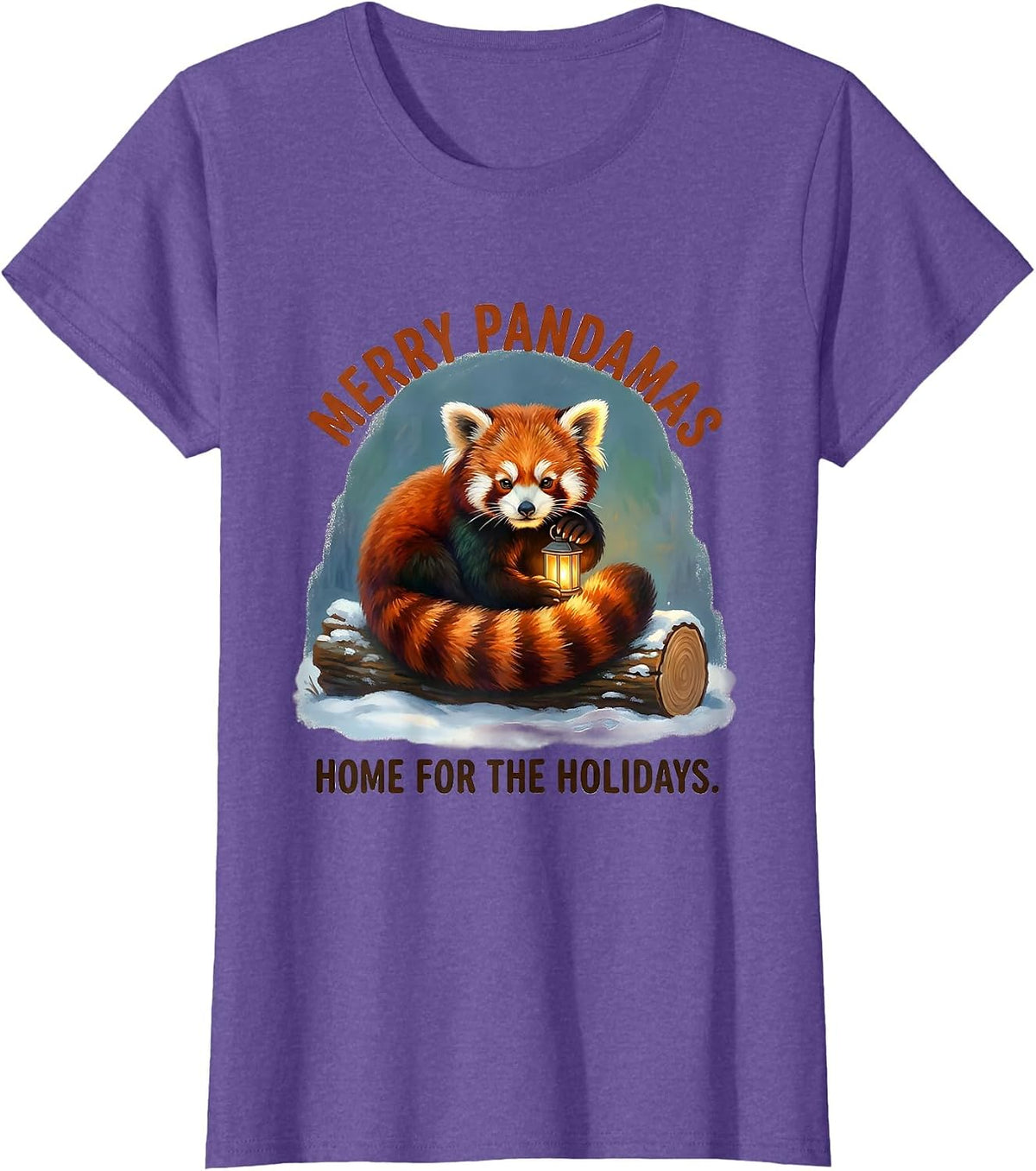 Women's Merry Pandamas, Home For The Holidays Cute Red Panda Lover T-Shirt - Purple Heather