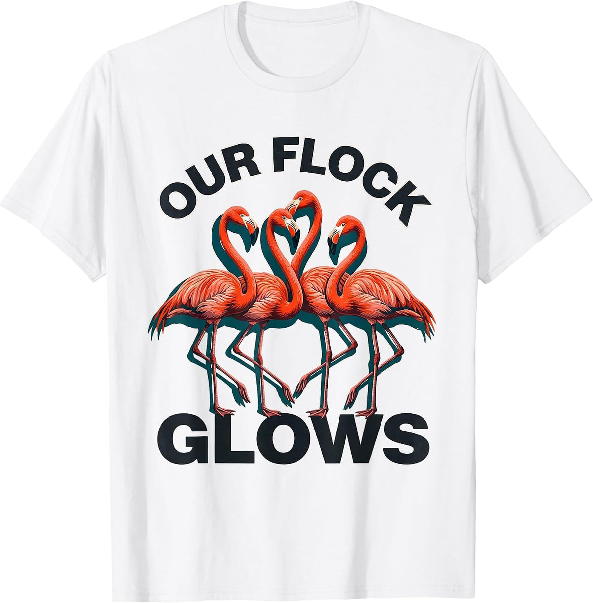 Men's Our Flock Glows Funny Flamingo Lover Novelty T-Shirt - White
