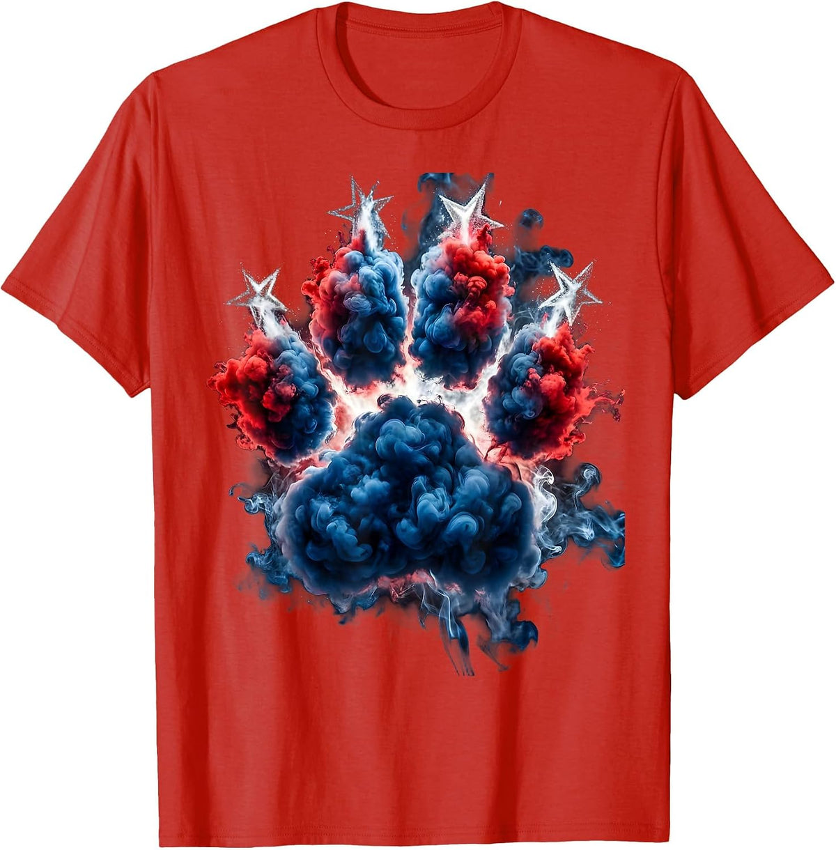 Men's Patriotic Bear Paw Print Red White Blue Star T-Shirt - Red