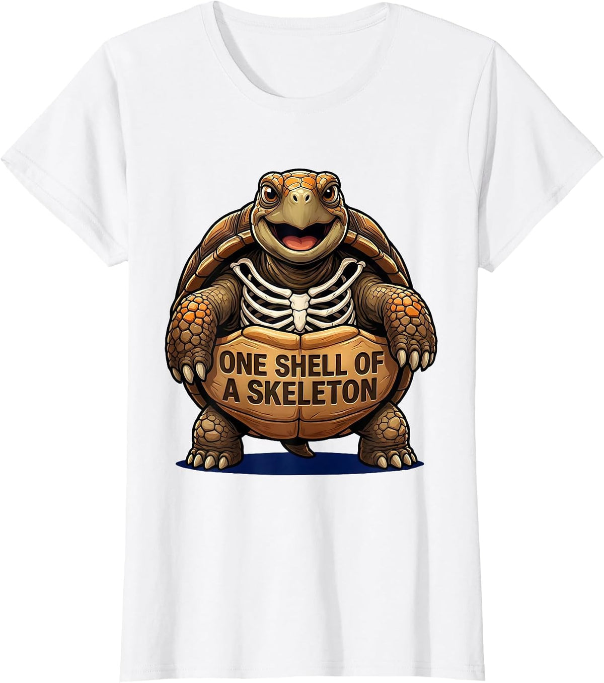 One Shell Of A Skeleton Cartoon Halloween Turtle Costume T-Shirt - White