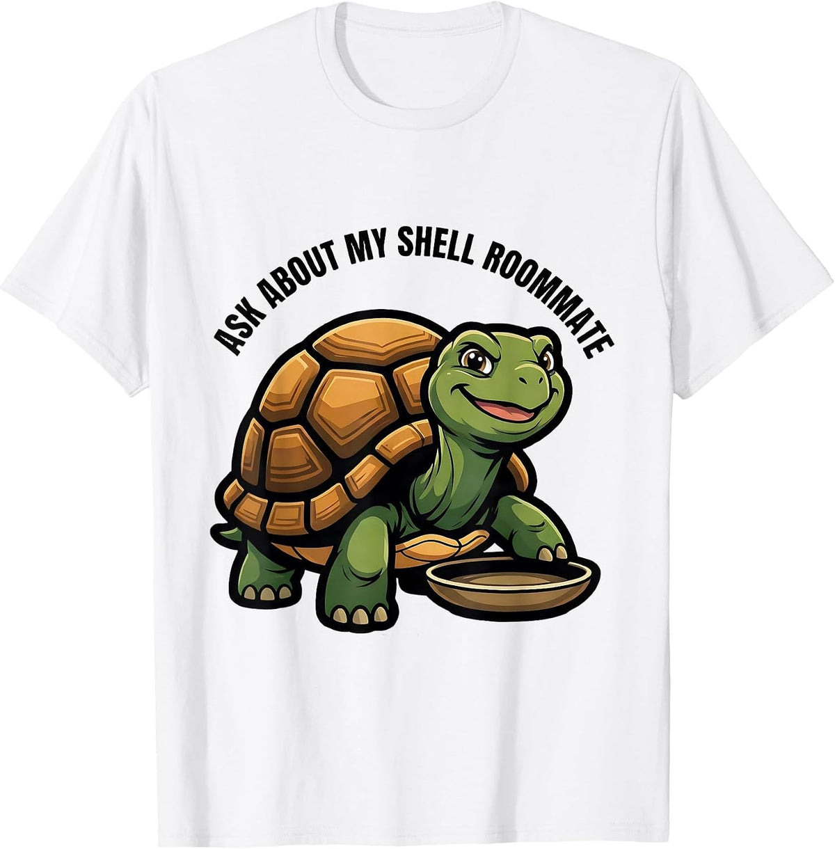 Men's Ask About My Shell Roommate Funny Turtle Lover Mascot Logo T-Shirt - White