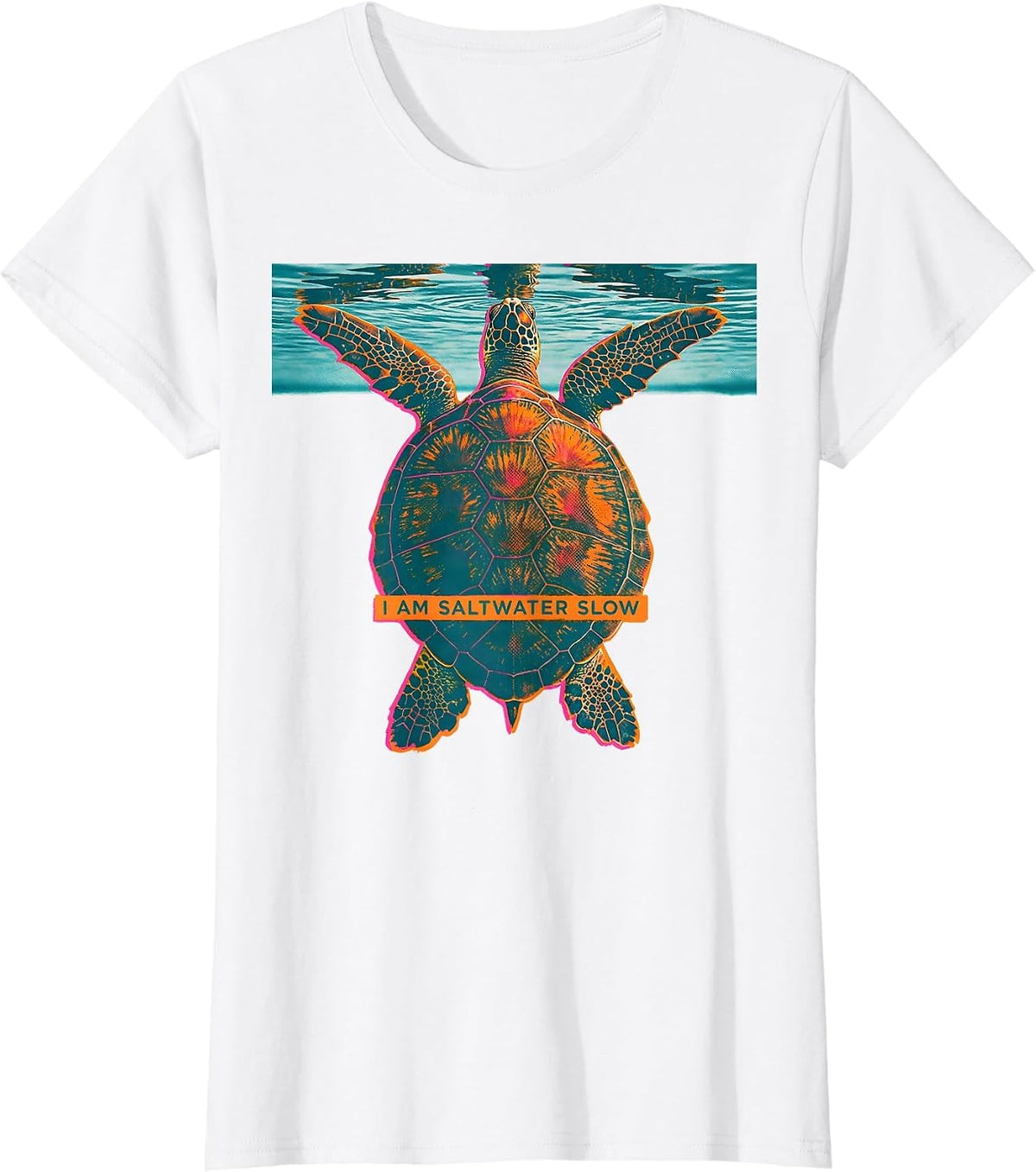 Women's I Am Saltwater Slow Risograph Sea Turtle Lover Beach T-Shirt - White