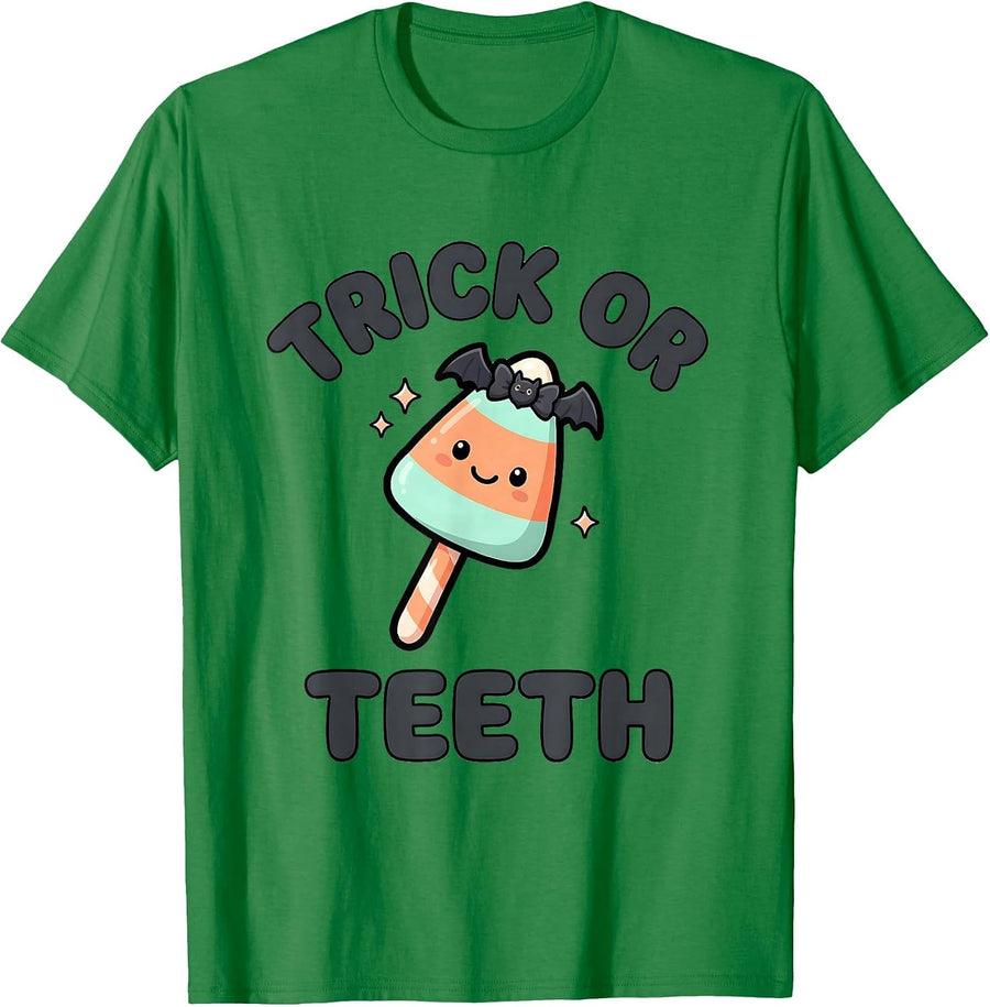 Men's Trick Or Teeth Cute Kawaii Halloween Dental Hygienist Humor T-Shirt - Kelly Green