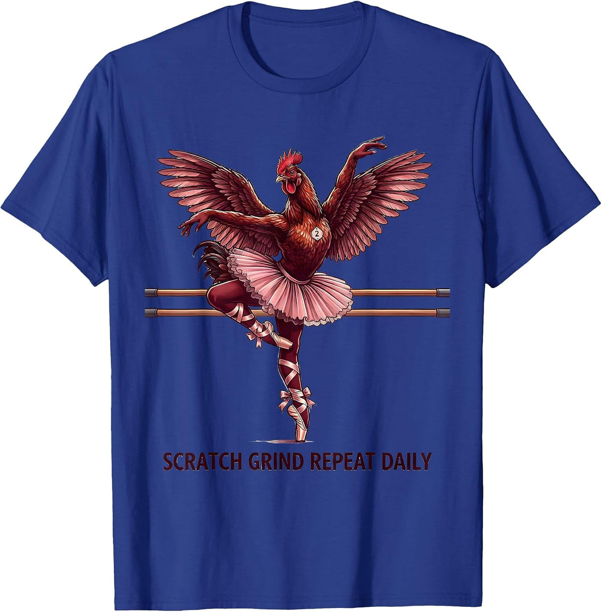 Scratch Grind Repeat Daily Funny Chicken Design T-Shirt - Royal Blue