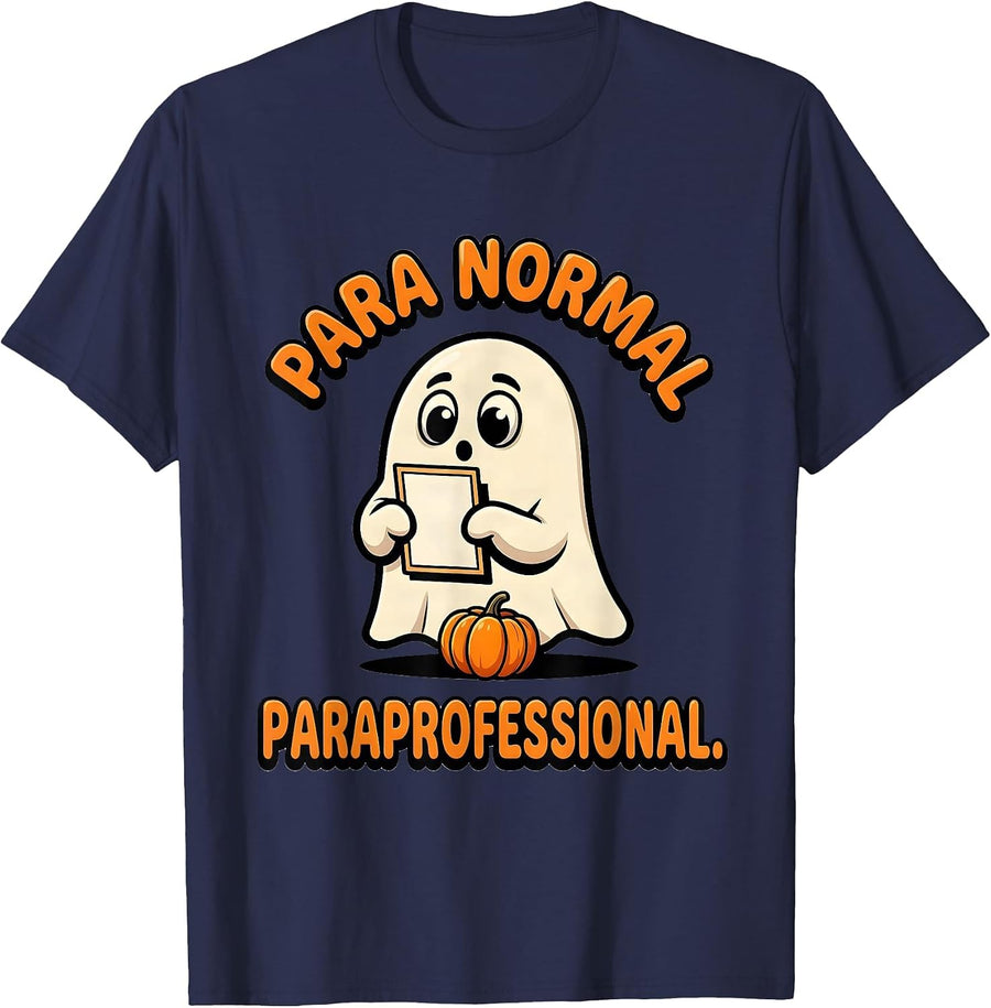Para Normal Paraprofessional Ghost Cartoon Halloween Humor T-Shirt - Navy Blue