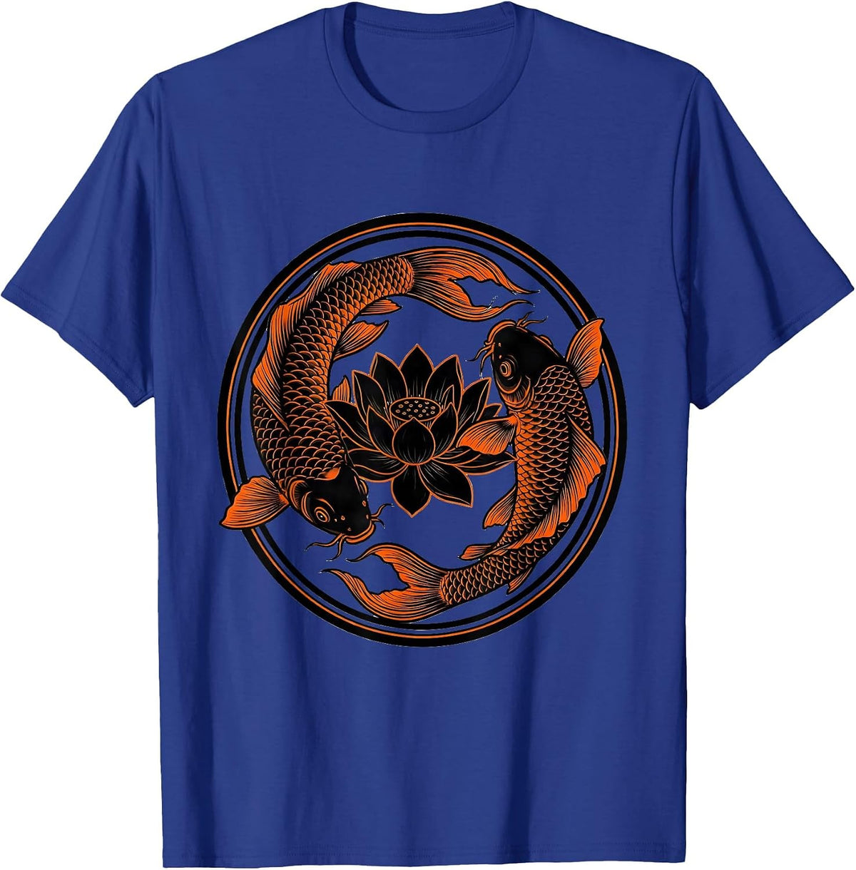 Orange Koi Fish Black Lotus Graphic Design T-Shirt - Royal Blue