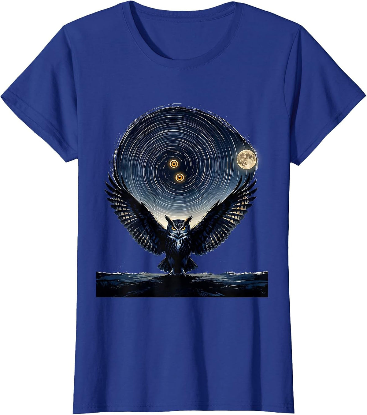 Women's Owl Starry Night Van Gogh Parody Art Cat Lover T-Shirt - Royal Blue