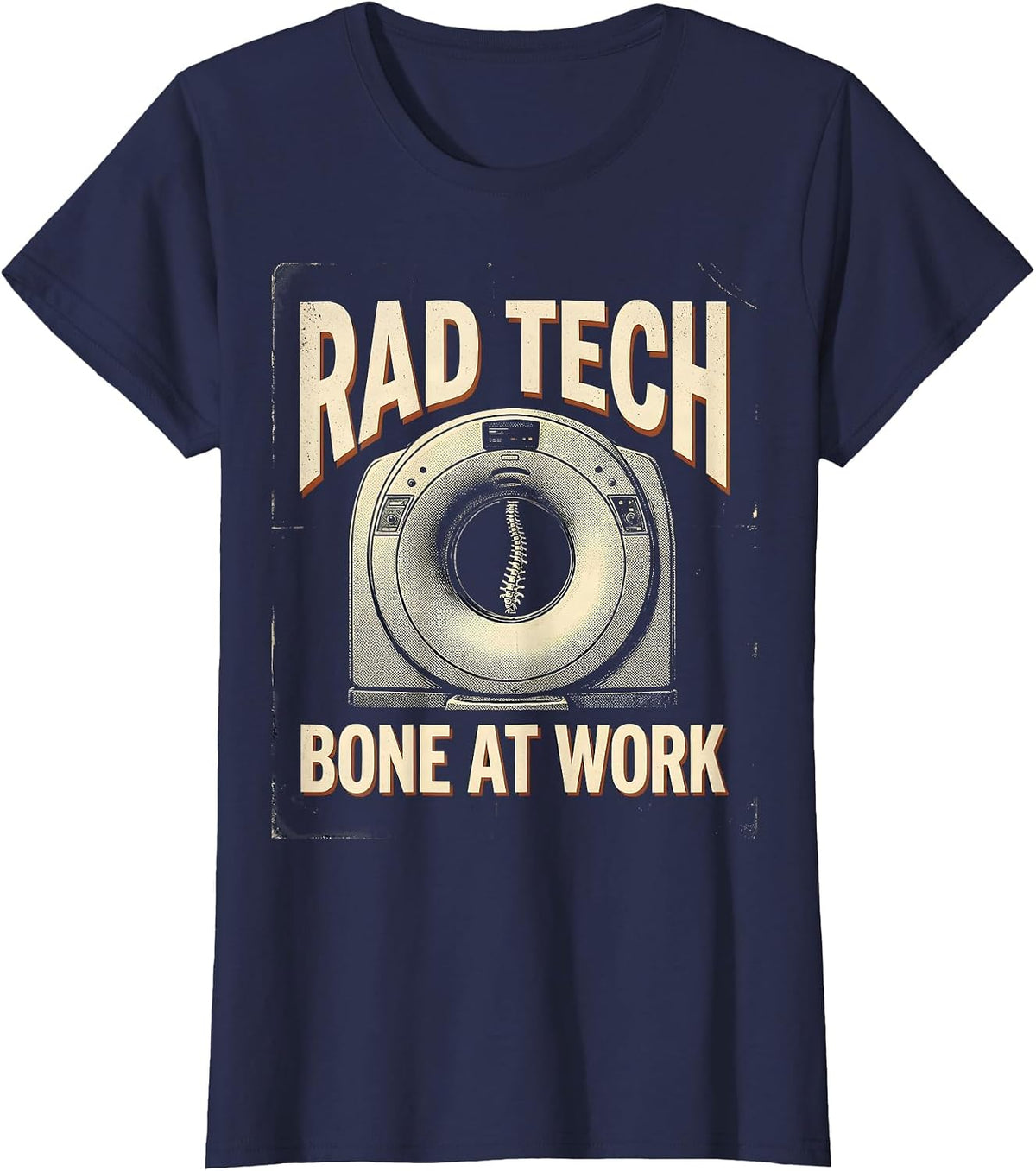 Women's RAD TECH, BONE AT WORK Vintage Radiology Tech Humor Gift T-Shirt - Navy Blue