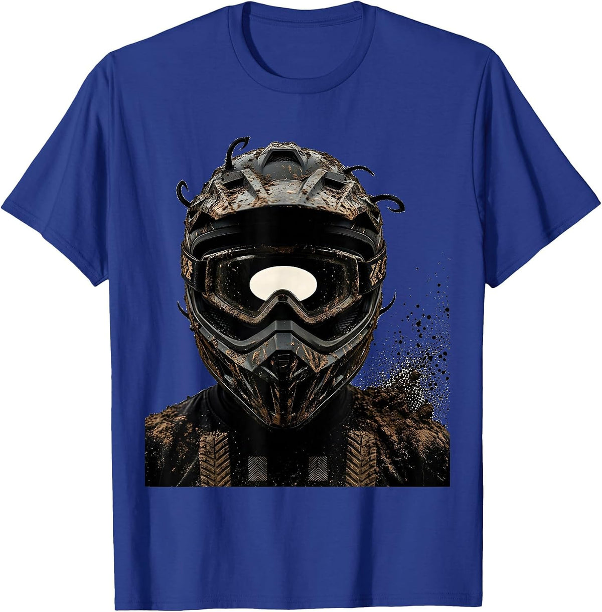 Men's Mud Caked Motocross Helmet Dirt Bike Rider Biker T-Shirt - Royal Blue