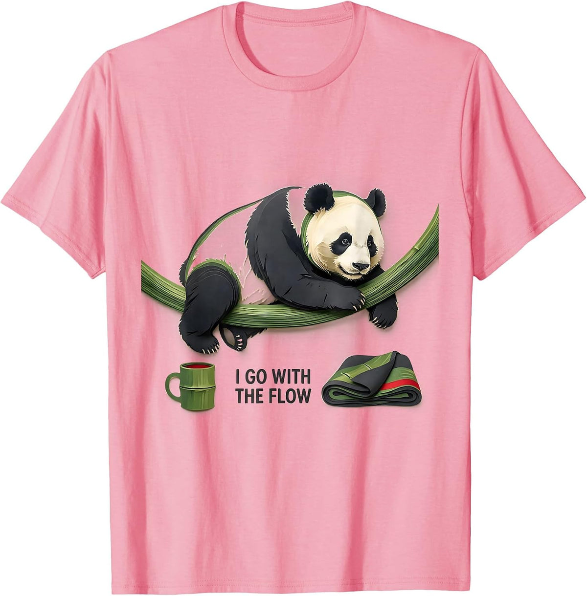Men's I Go With The Flow Funny Panda Animal Lover Cute Novelty T-Shirt - Pink