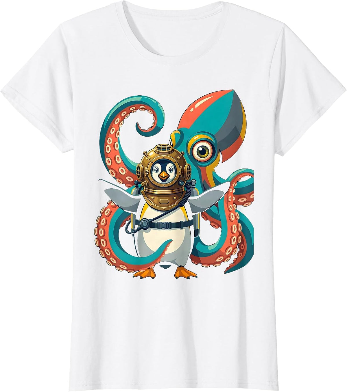 Women's Penguin Deep Sea Diver vs Giant Squid T-Shirt - White