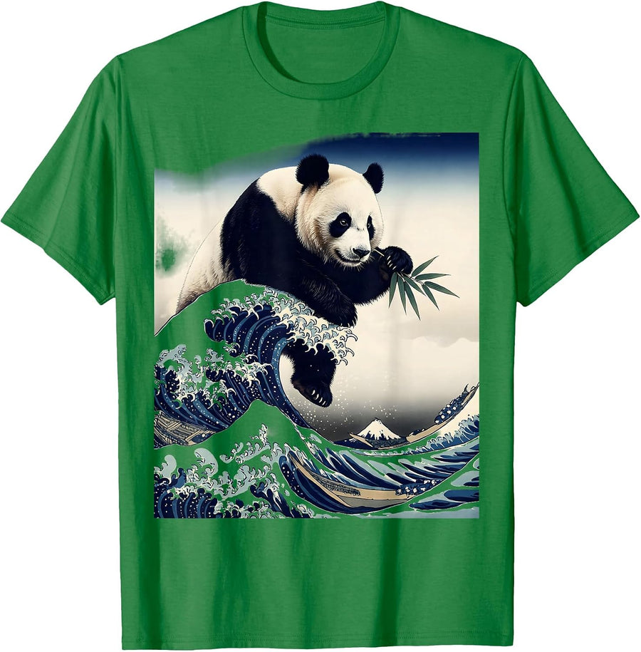 Men's Panda Ukiyo-e Animal Lover Humor T-Shirt - Kelly Green