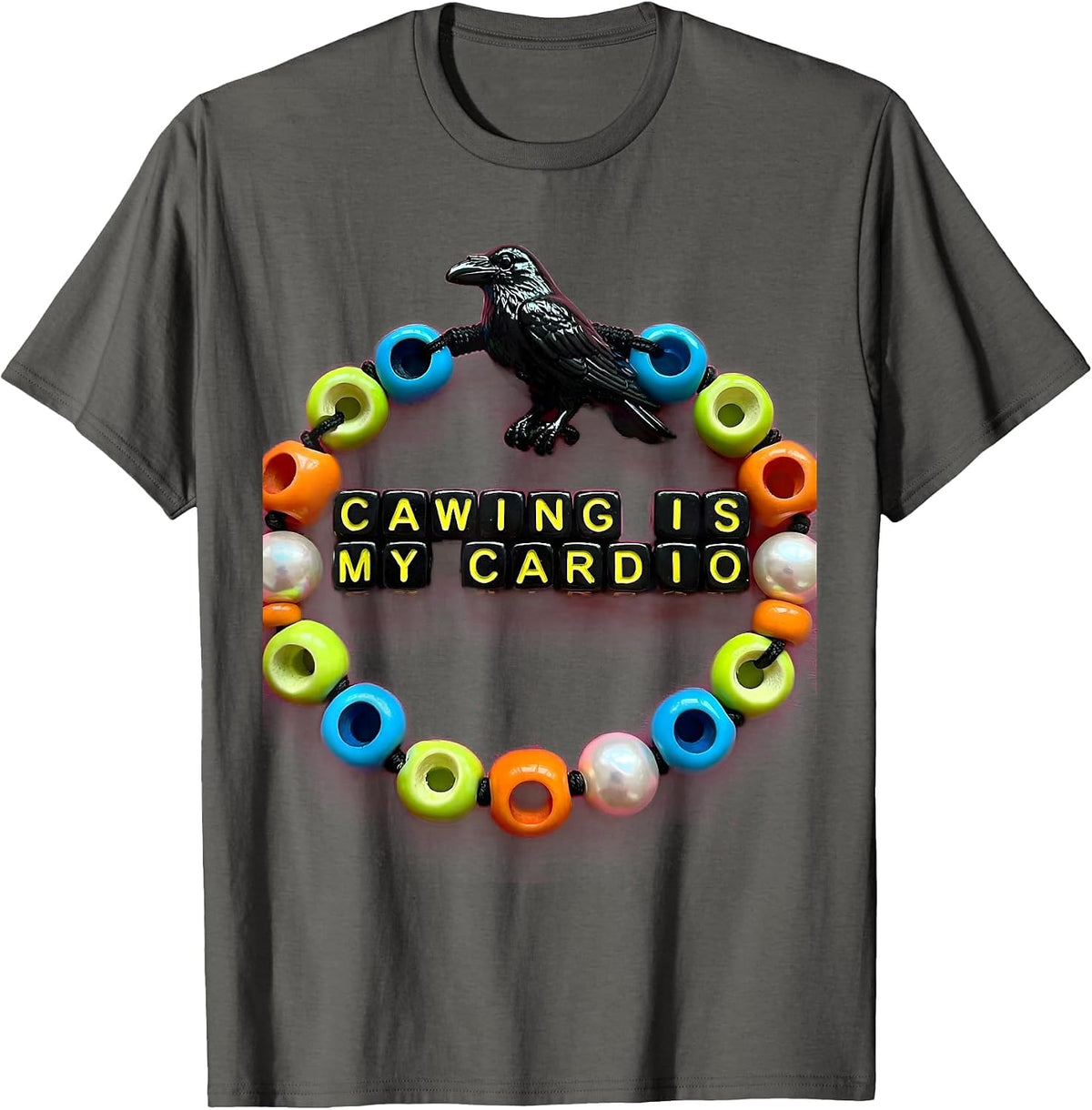 Cawing Is My Cardio Crow Bird Lover Design T-Shirt - Asphalt Grey