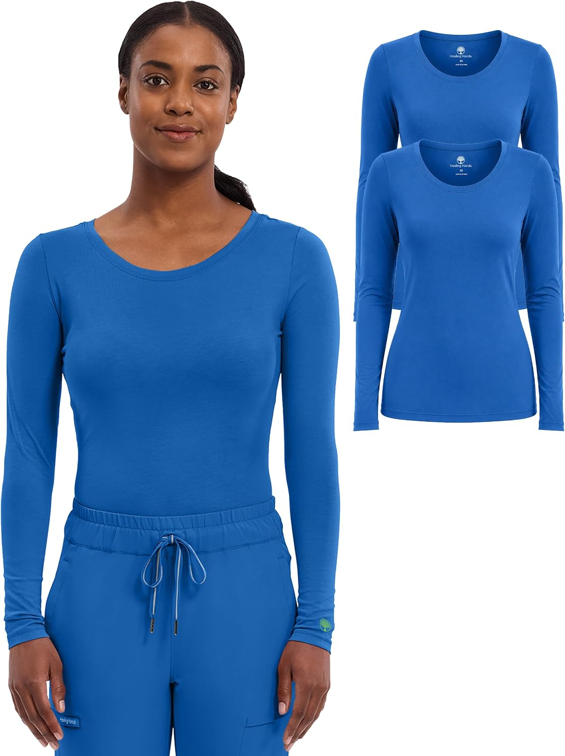 Healing Hands Underscrub Long Sleeve Women Knits Scrub Tops - Royal - 2 Pack 2