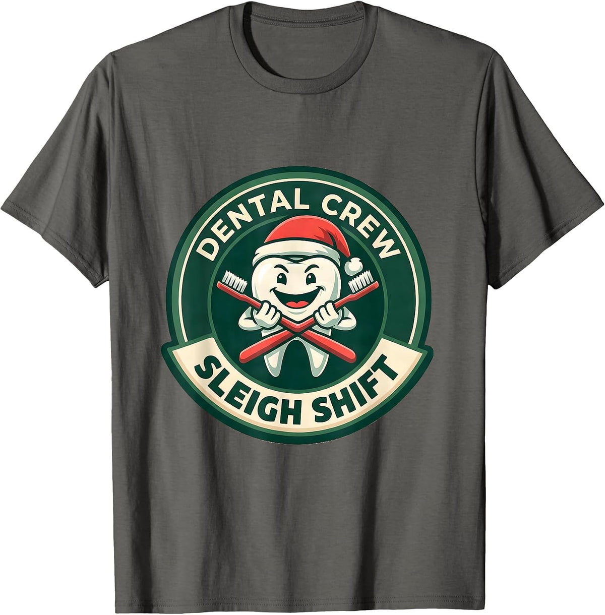 Men's Dental Crew Sleigh Shift Funny Dentist Santa Hat Dental Team T-Shirt - Asphalt Grey