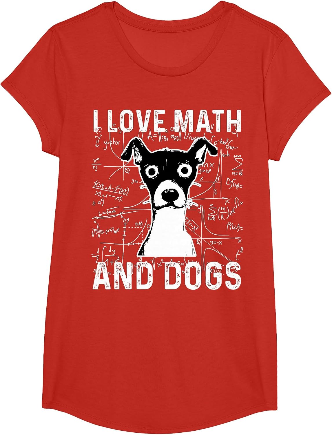 I Love Math and Dogs-Math Lovers Students Teachers Funny Dog T-Shirt - Girls Red