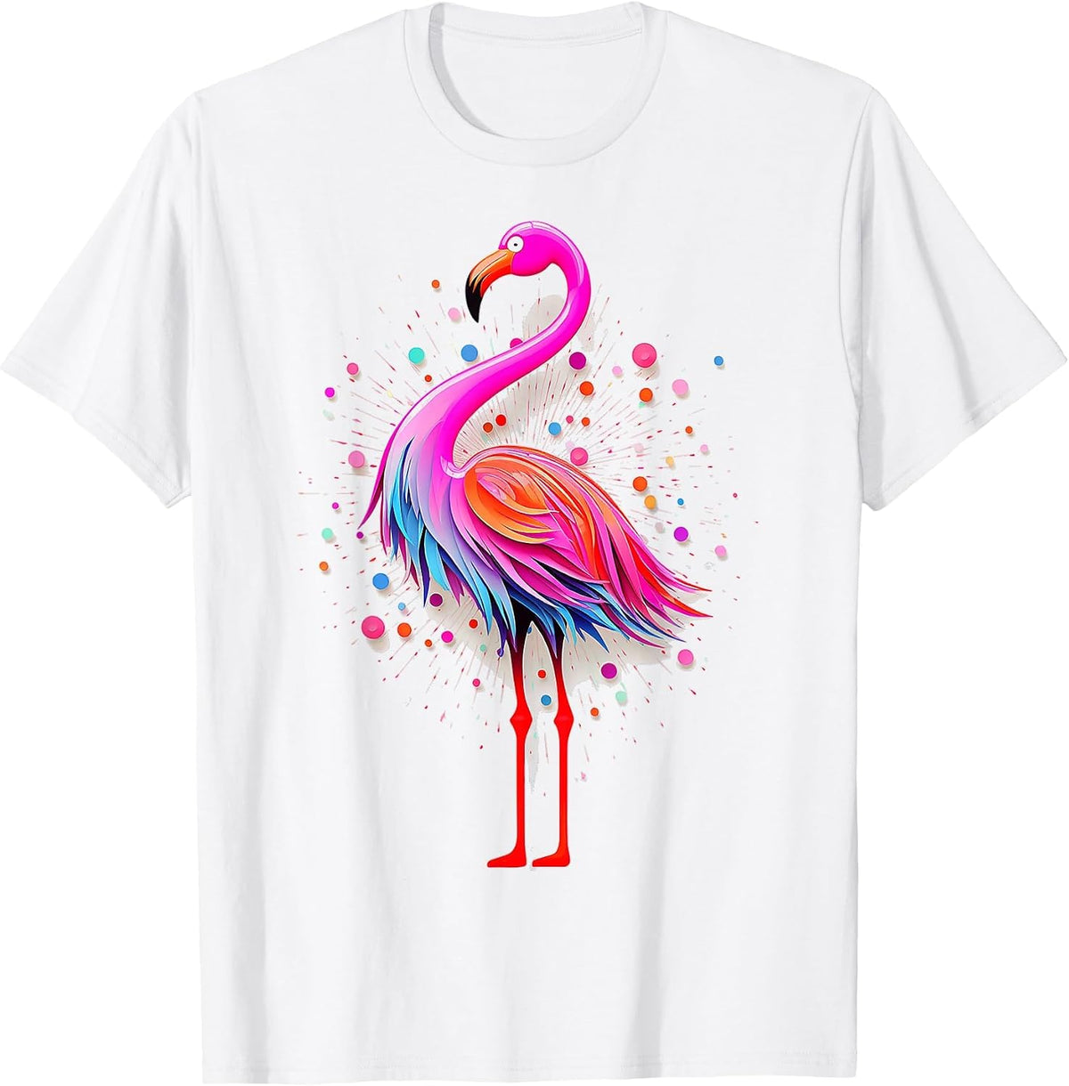 Flamingo Art Geometric Animal Cute Graphic Flamingo T-Shirt - White