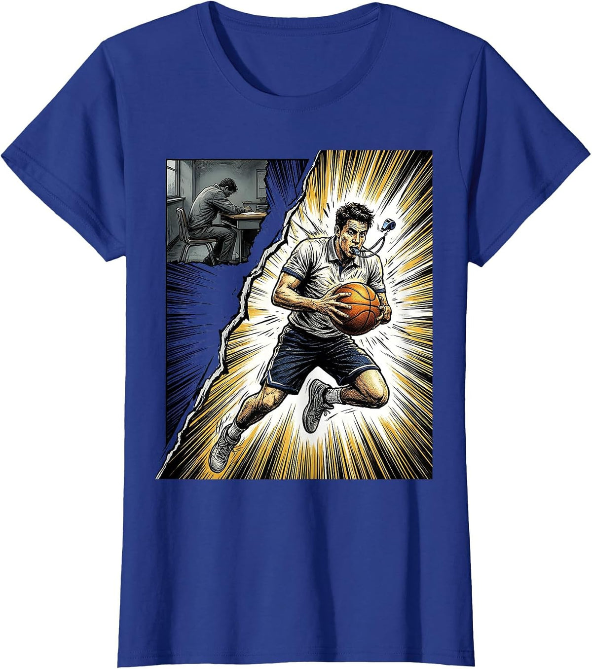 Women's PE Teacher Comic Book Basketball Back To School T-Shirt - Royal Blue
