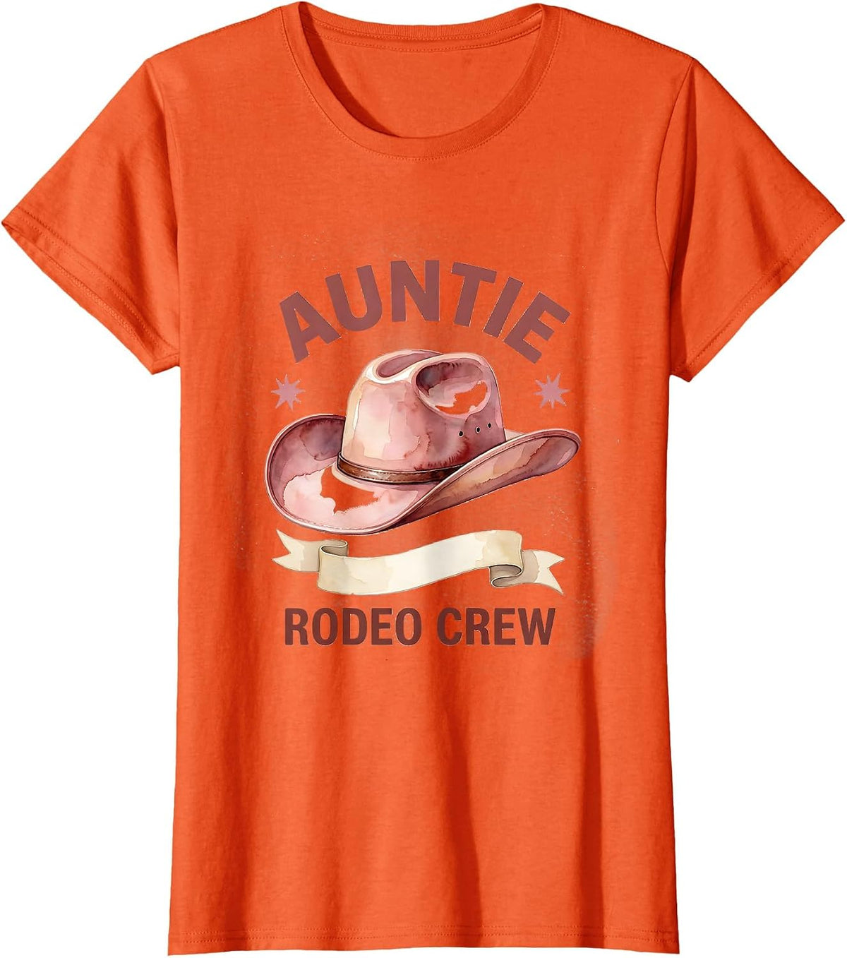 Women's Auntie Rodeo Crew Watercolor Pink Cowgirl Hat Birthday Party T-Shirt - Orange