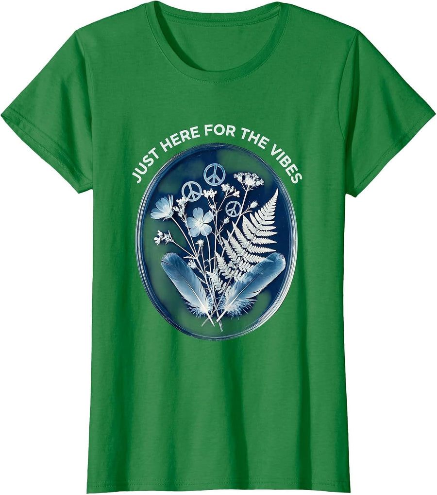 Women's Just Here for the Vibes Hippie Design T-Shirt - Kelly Green