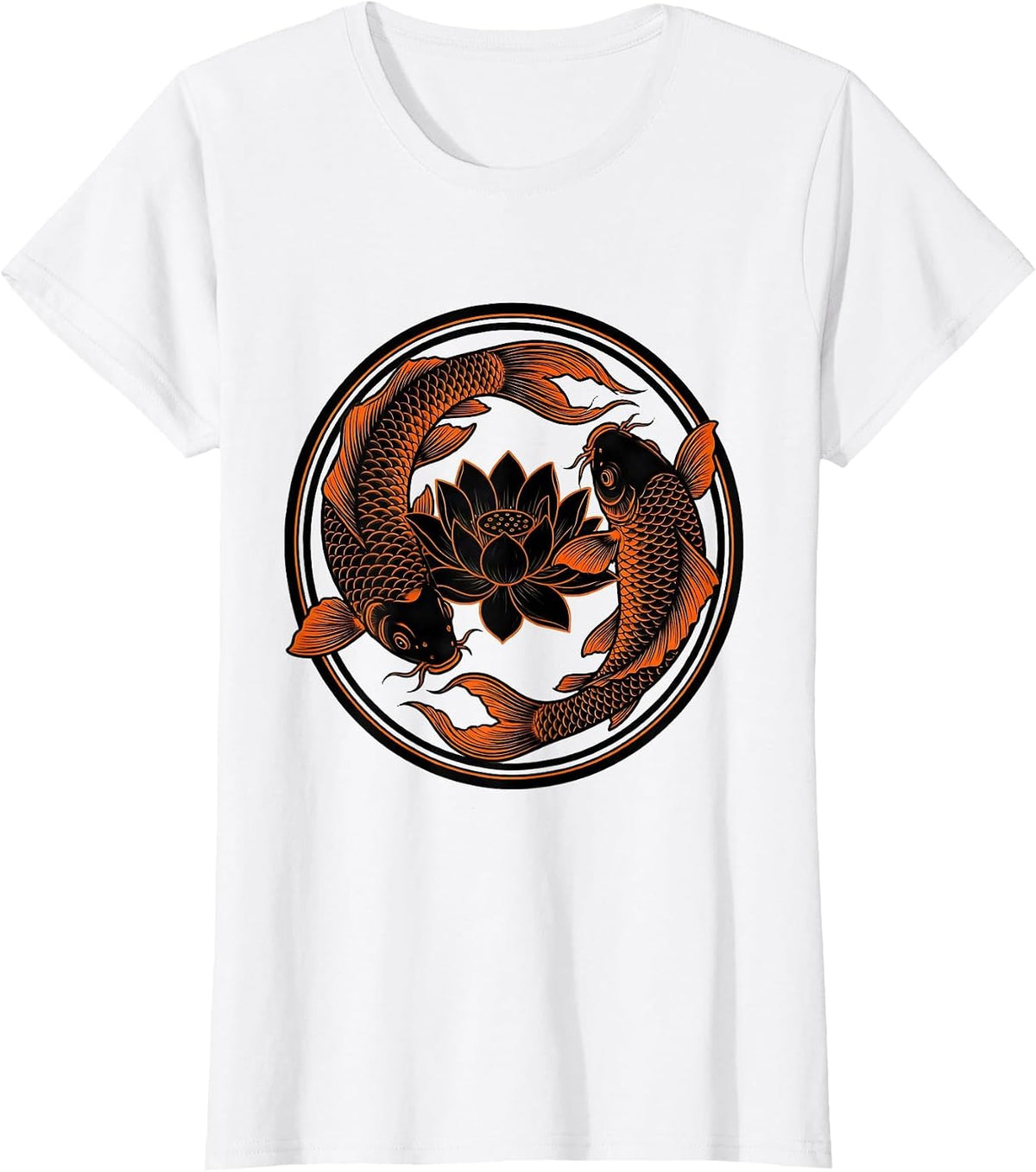 Orange Koi Fish Black Lotus Graphic Design T-Shirt - White