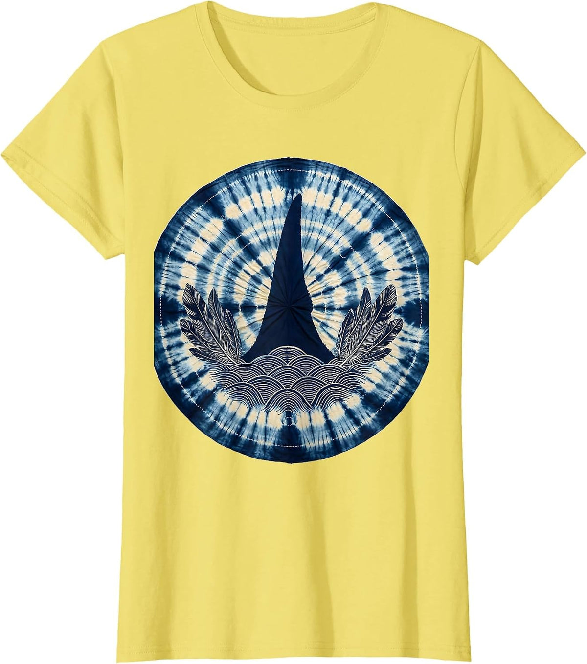 Shark Fin Tie Dye Waves Graphic Design T-Shirt - Lemon Yellow