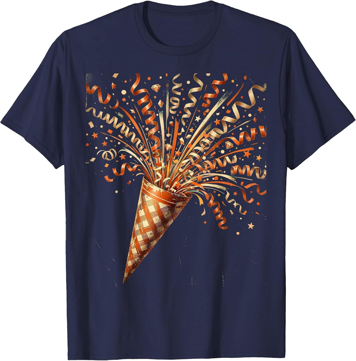 Men's Birthday Party Popper Confetti Celebration Design T-Shirt - Navy Blue