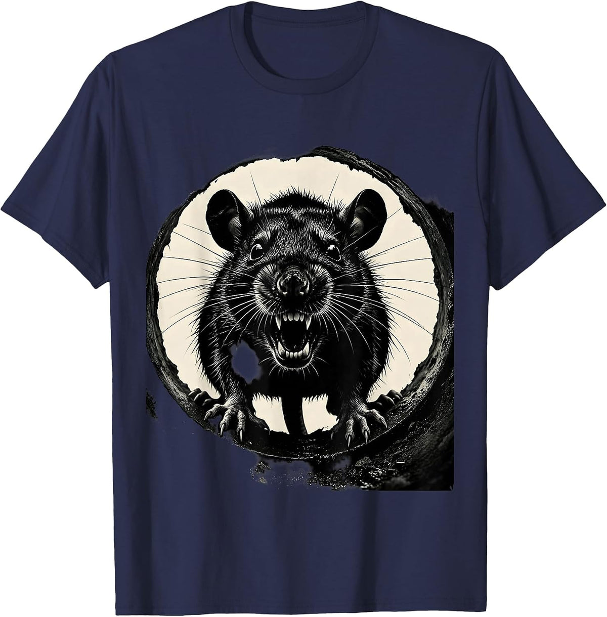 Feral Rat Sewer Drain Dark Urban Graphic T-Shirt - Navy Blue