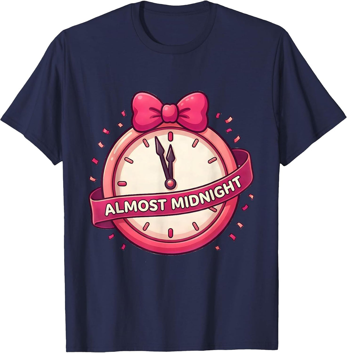 Almost Midnight Cute Kawaii Bow Coquette New Years Eve 2027 T-Shirt - Navy Blue