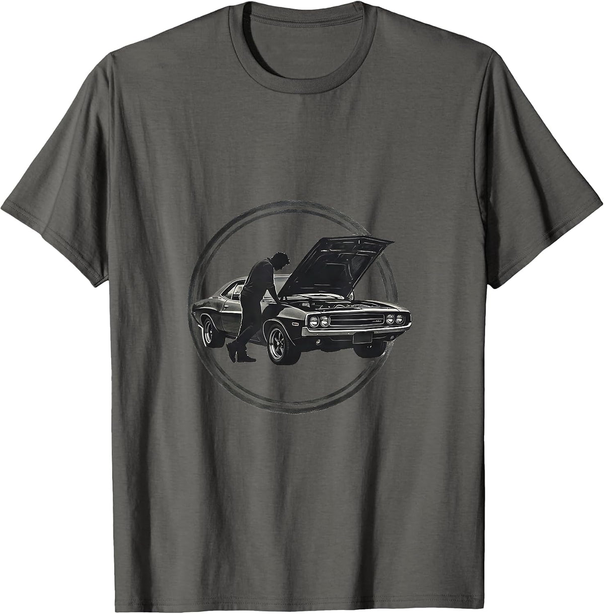 Men's Classic Car Garage Mechanic Dad Illustration T-Shirt - Asphalt Grey