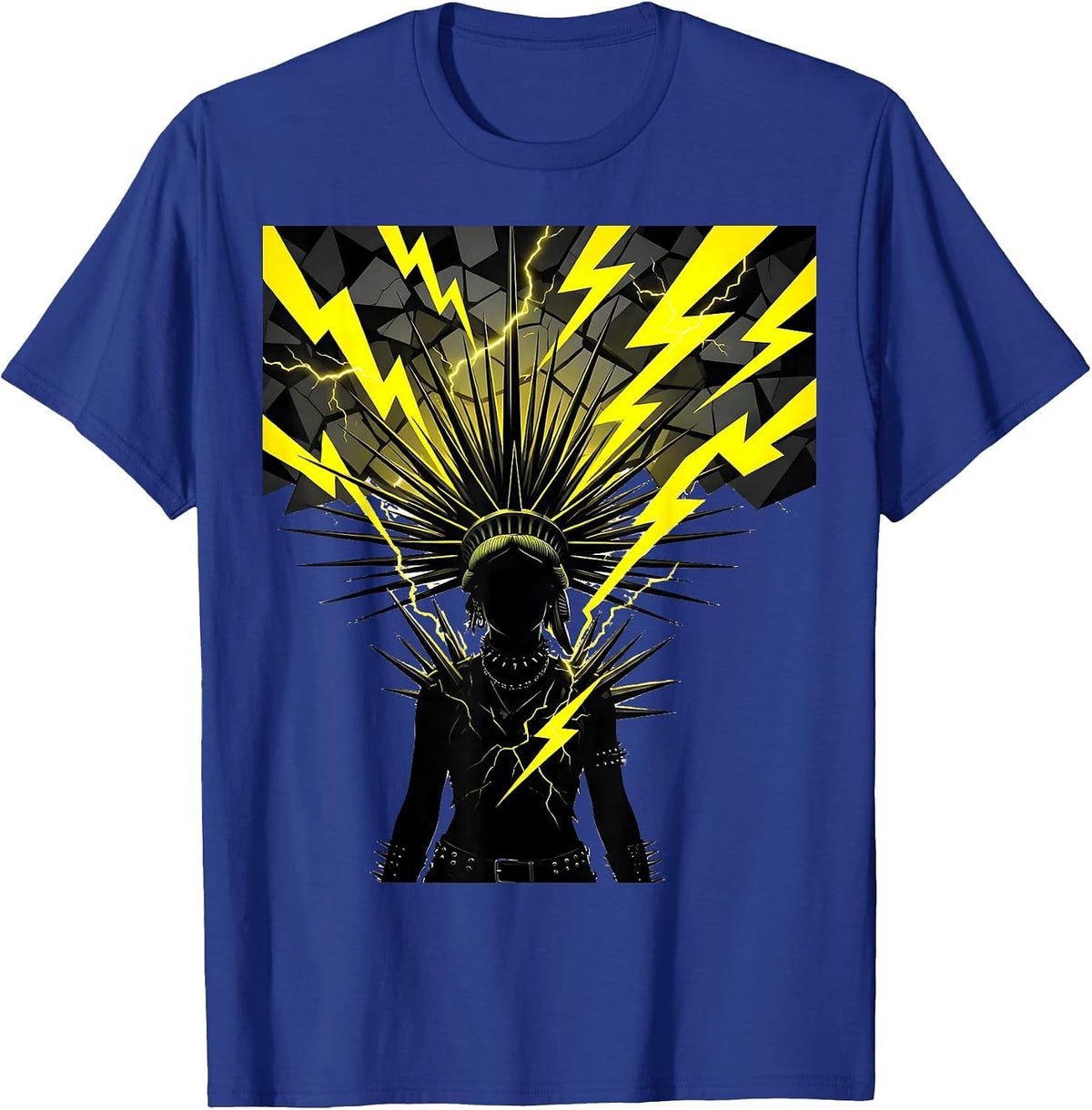 Punk Lightning Silhouette Liberty Spikes Design T-Shirt - Royal Blue