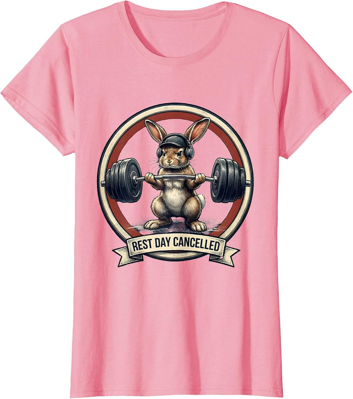 Women's Rest Day Cancelled Funny Gym Cat Weightlifting Meme T-Shirt - Pink