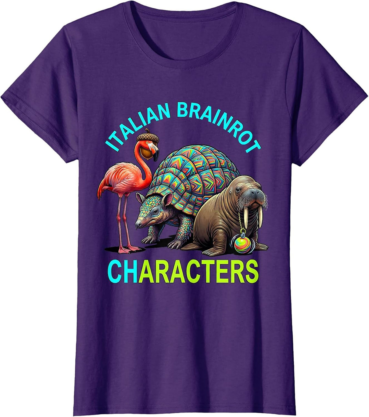 Women's Italian Brainrot Characters Funny Meme Kids Birthday T-Shirt - Purple