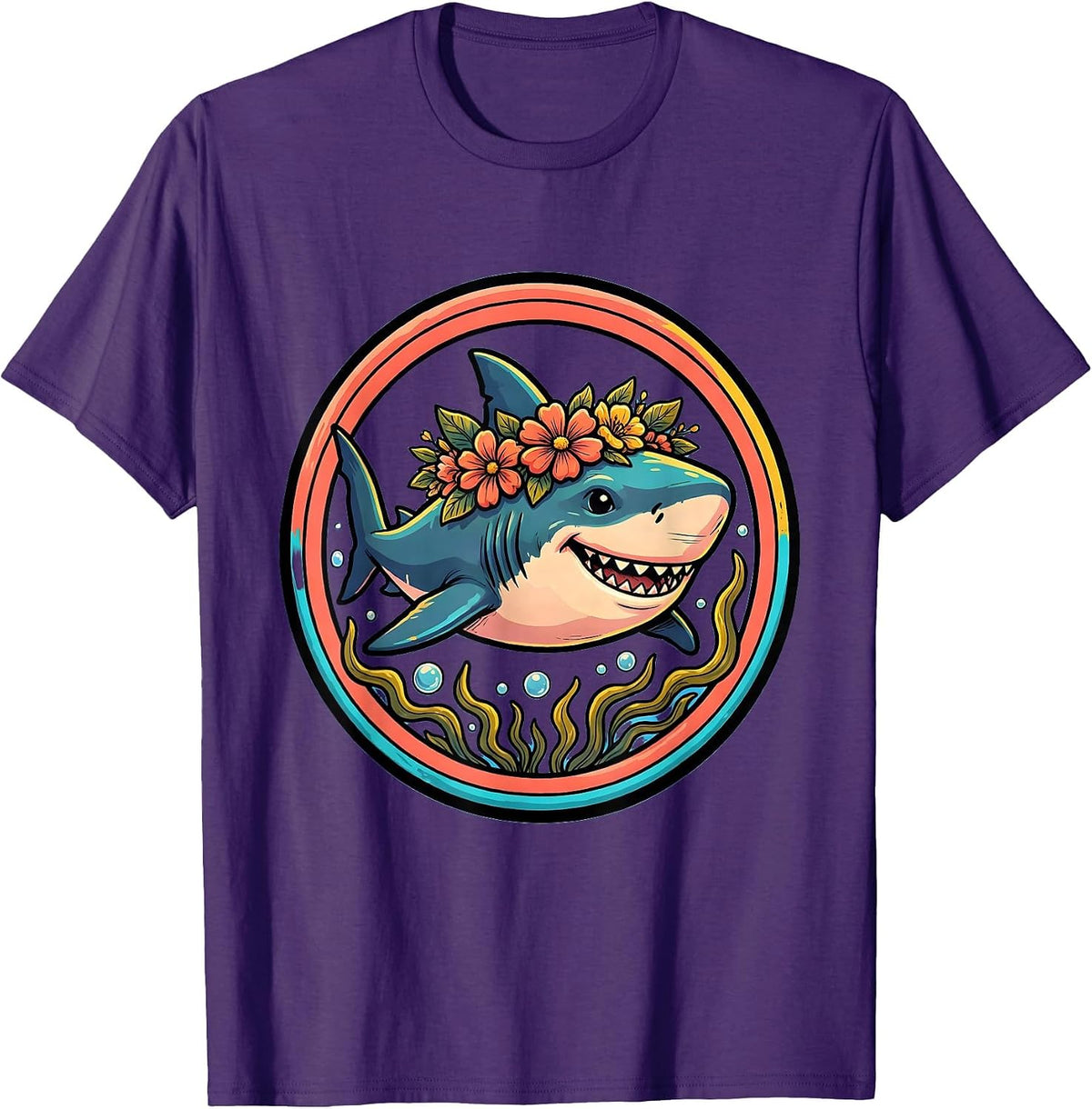 Mommy Shark Flower Crown Underwater Art T-Shirt - Purple